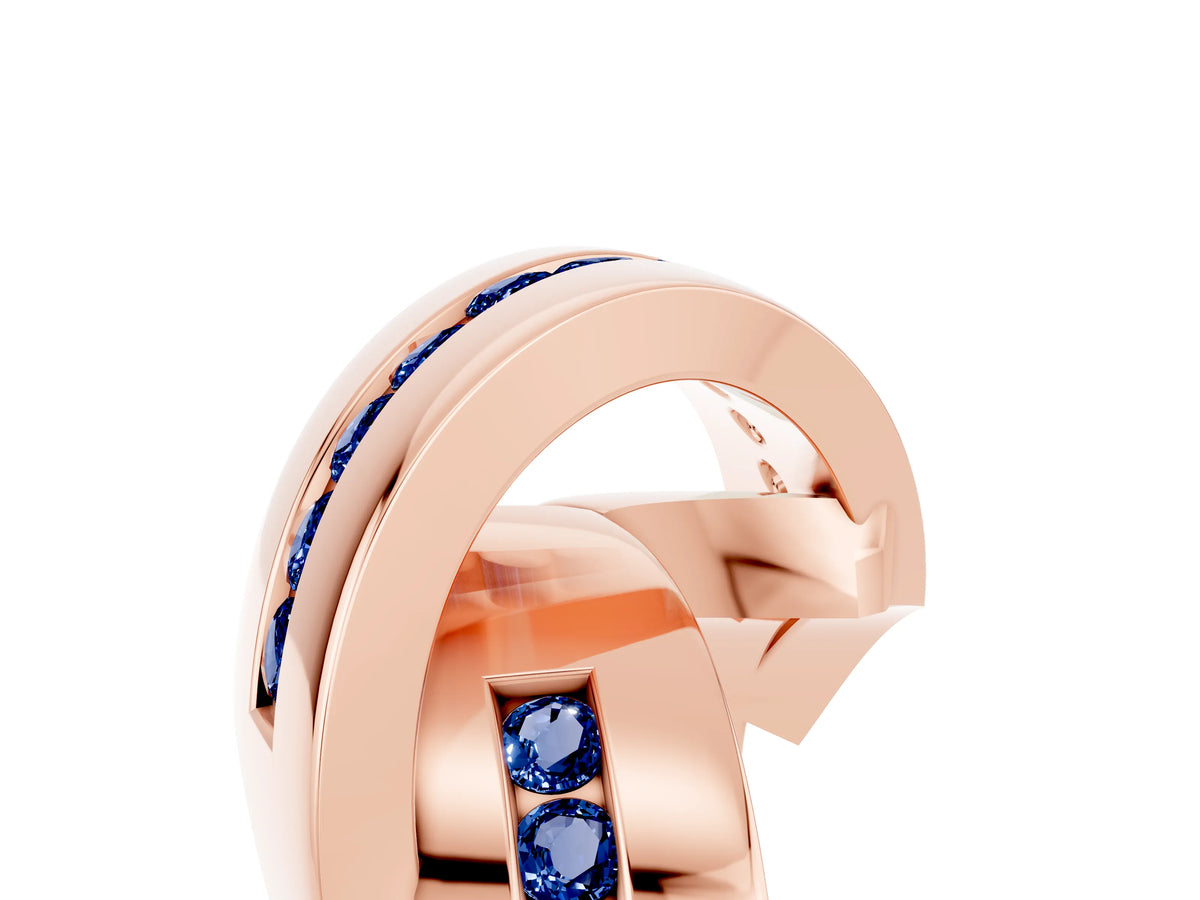Pavé Round Blue Sapphire Crossover Band in Rose gold with Channel Setting_5