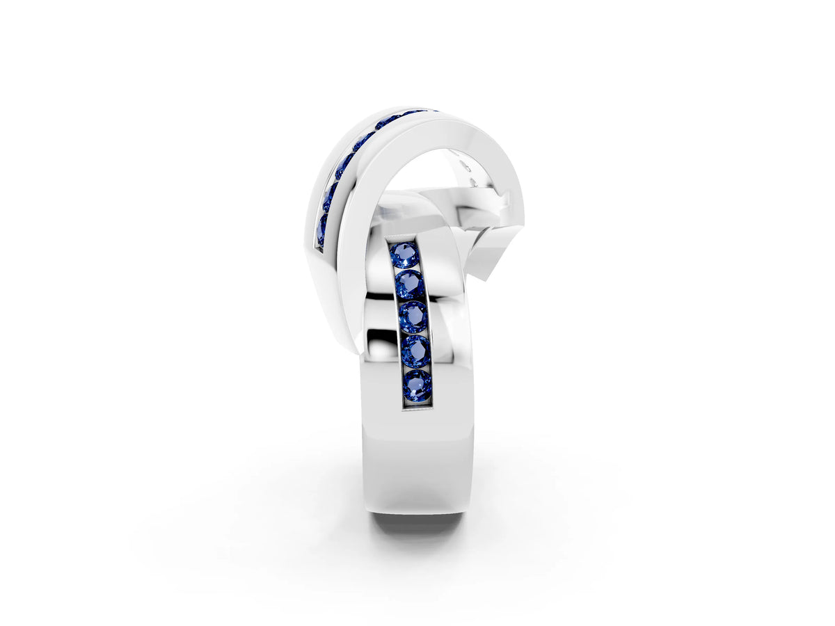 Pavé Round Blue Sapphire Crossover Band in Silver with Channel Setting_2