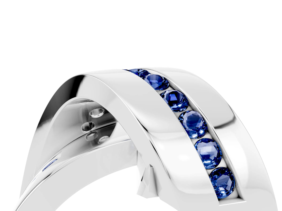 Pavé Round Blue Sapphire Crossover Band in Silver with Channel Setting_4