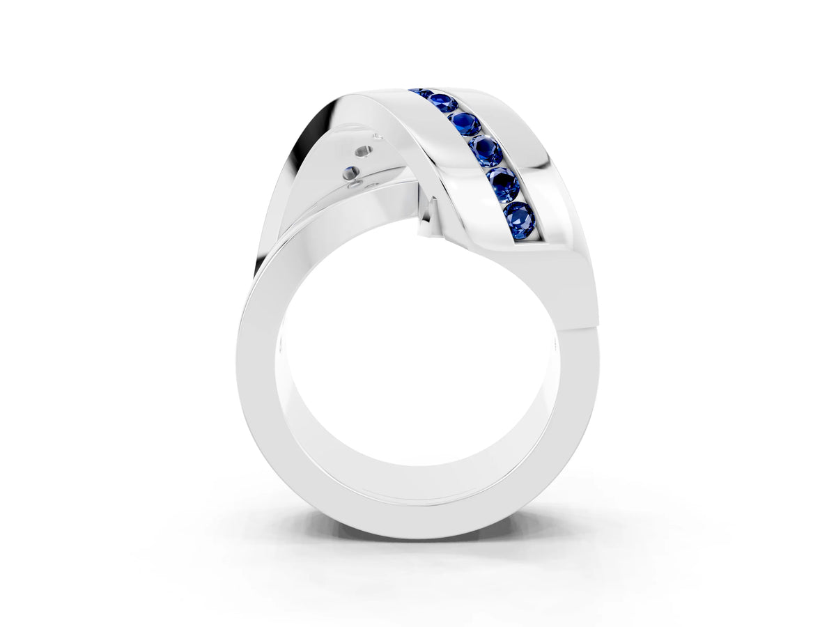 Pavé Round Blue Sapphire Crossover Band in White gold with Channel Setting_3
