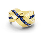Pavé Round Blue Sapphire Crossover Band in Yellow gold with Channel Setting