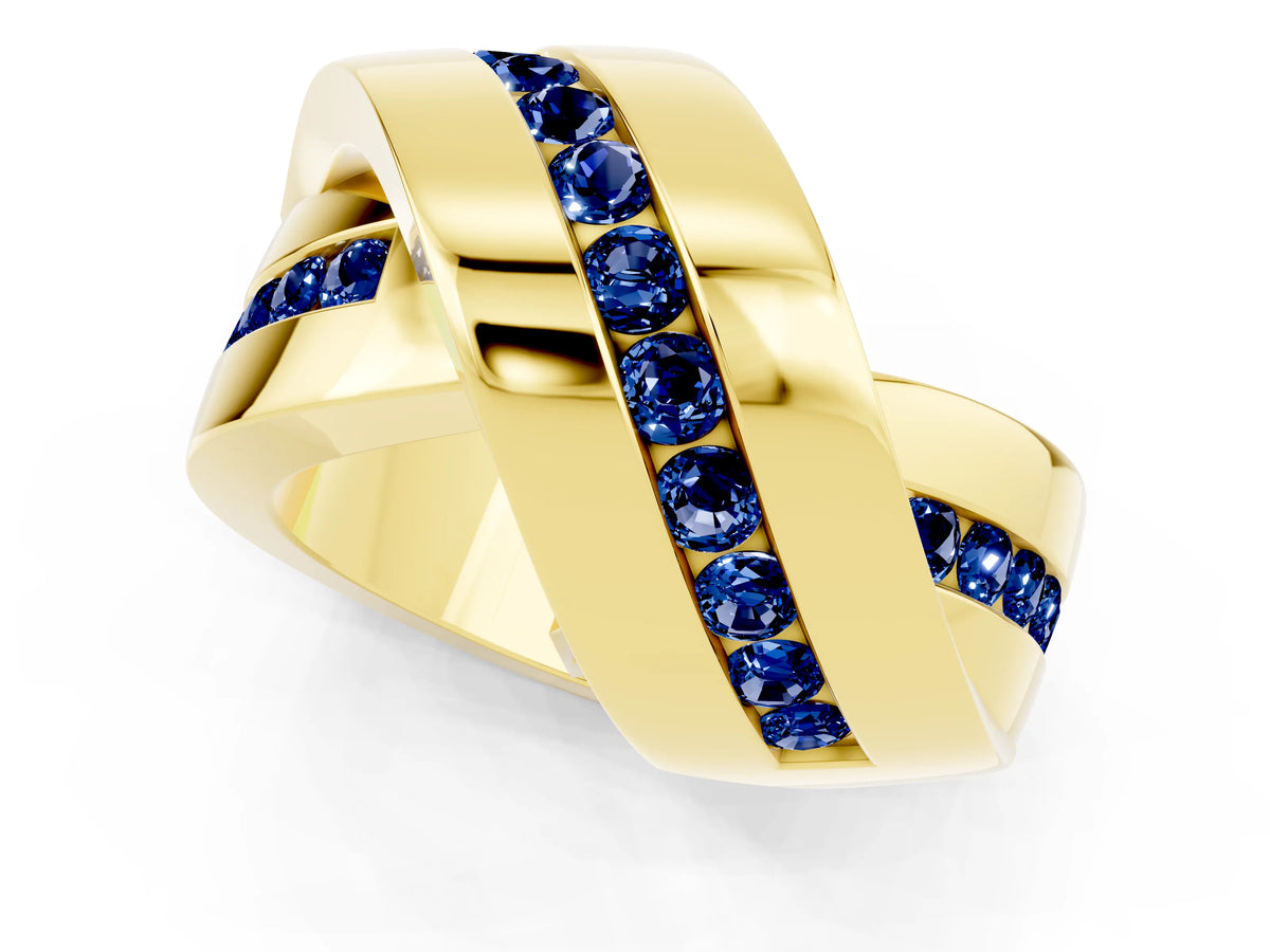 Pavé Round Blue Sapphire Crossover Band in Yellow gold with Channel Setting_1