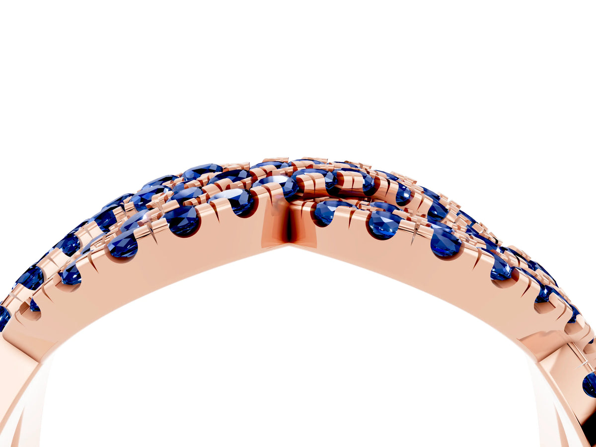 Pavé Round Blue Sapphire Infinity Twist Band in Rose gold with Shared Prong Setting_4