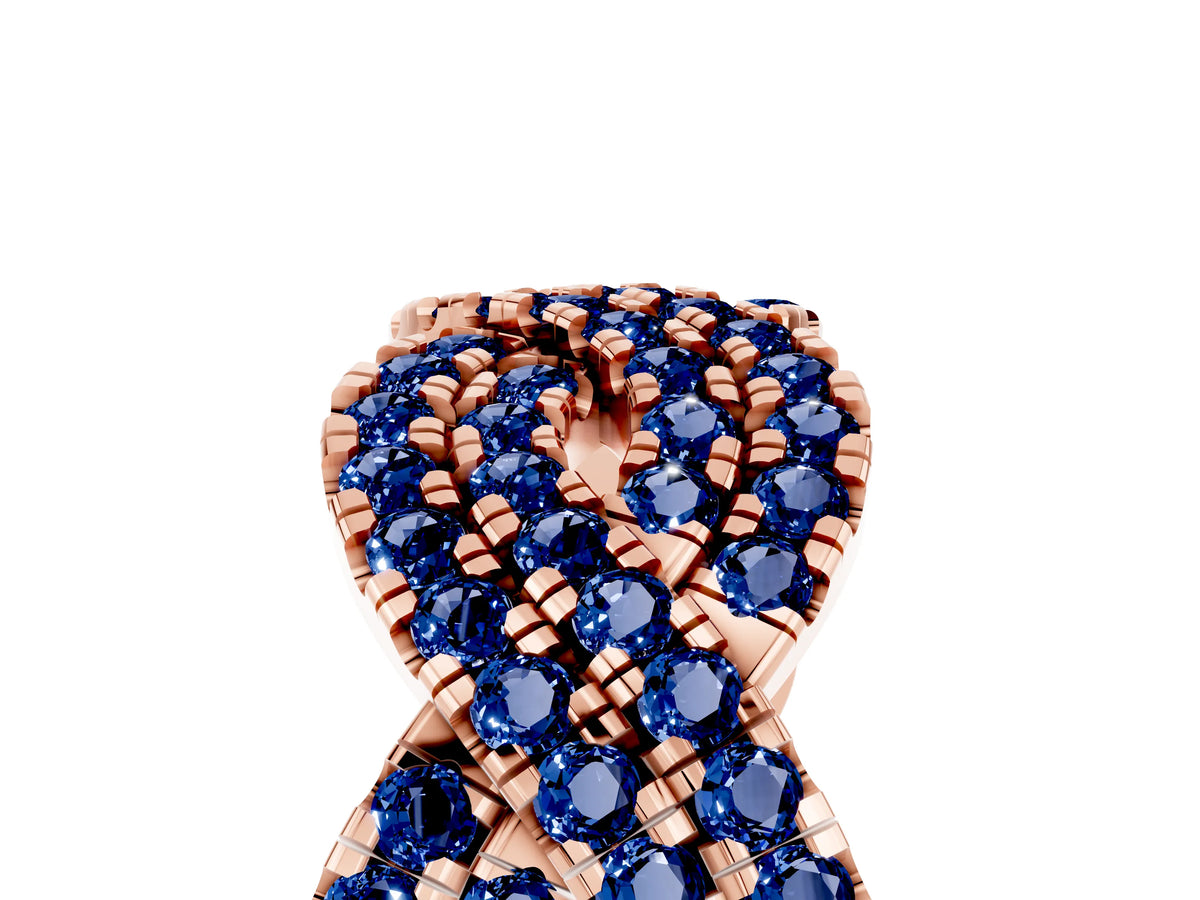 Pavé Round Blue Sapphire Infinity Twist Band in Rose gold with Shared Prong Setting_5