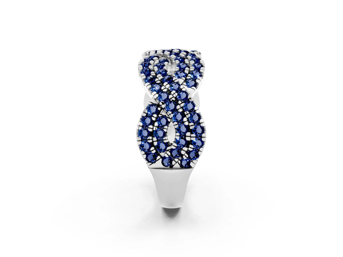 Pavé Round Blue Sapphire Infinity Twist Band in Silver with Shared Prong Setting_2