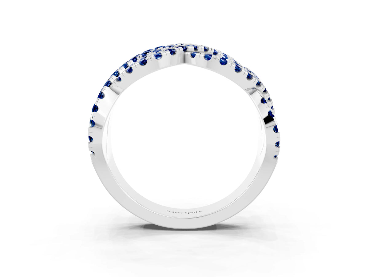 Pavé Round Blue Sapphire Infinity Twist Band in Silver with Shared Prong Setting_3