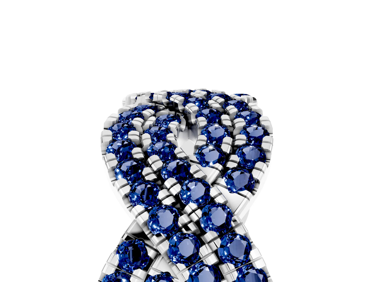 Pavé Round Blue Sapphire Infinity Twist Band in White gold with Shared Prong Setting_5
