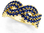 Pavé Round Blue Sapphire Infinity Twist Band in Yellow gold with Shared Prong Setting_1