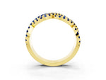 Pavé Round Blue Sapphire Infinity Twist Band in Yellow gold with Shared Prong Setting_3