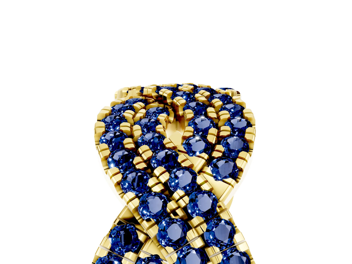 Pavé Round Blue Sapphire Infinity Twist Band in Yellow gold with Shared Prong Setting_5