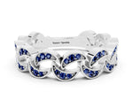 Pavé Round Blue Sapphire Interlocking Eternity Band in Platinum with Bezel Prong Setting