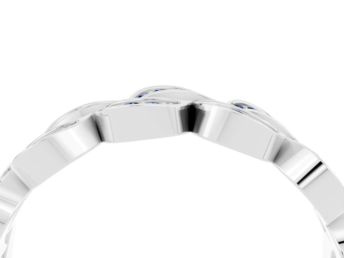 Pavé Round Blue Sapphire Interlocking Eternity Band in Platinum with Bezel Prong Setting_4