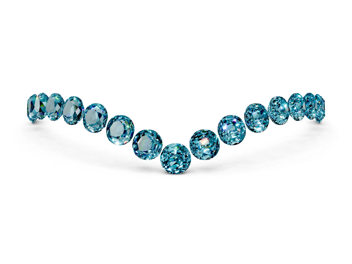 Pavé Round Blue Topaz Chevron Band in Silver with Shared Prong Setting