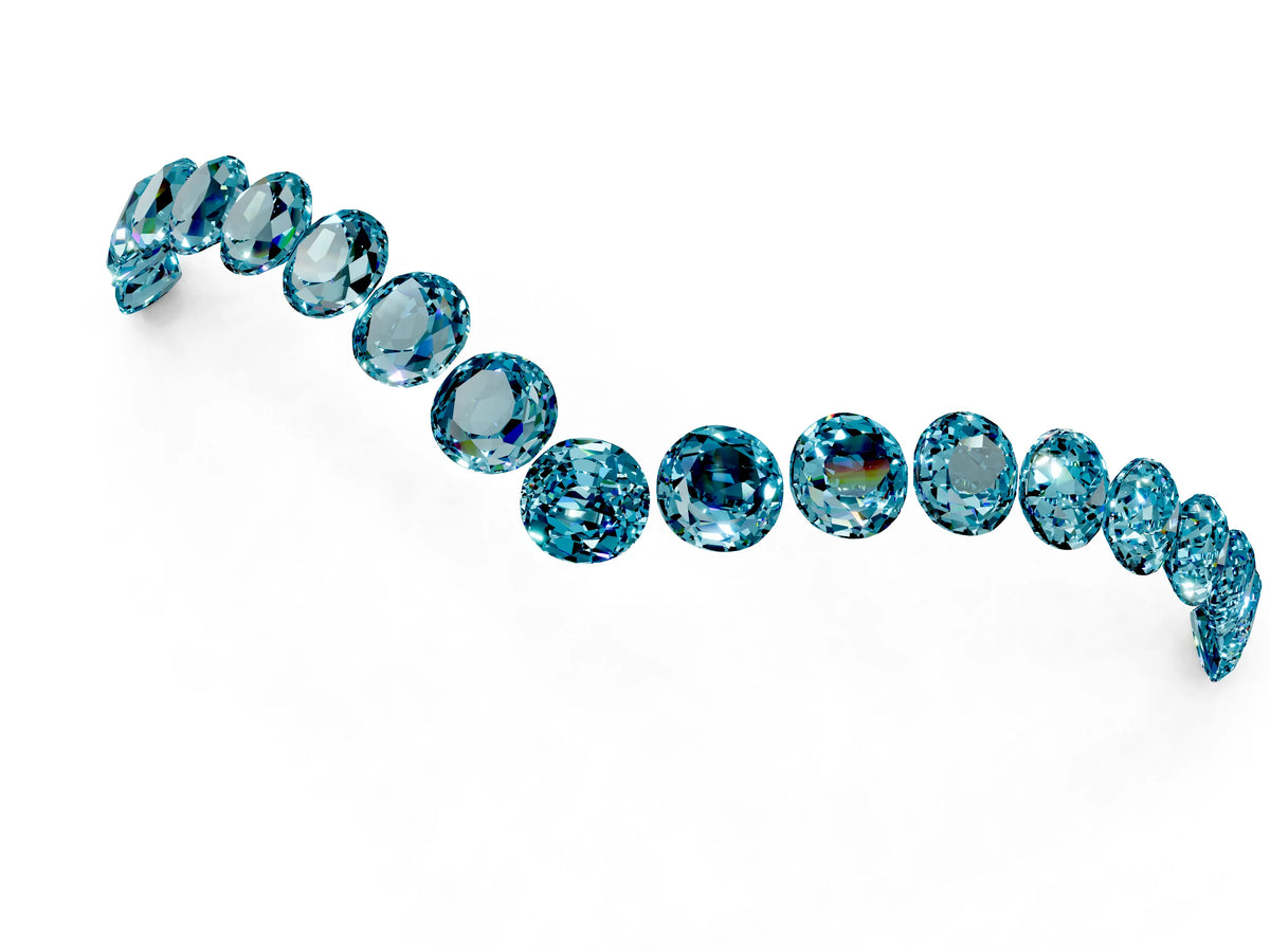 Pavé Round Blue Topaz Chevron Band in Yellow gold with Shared Prong Setting_1