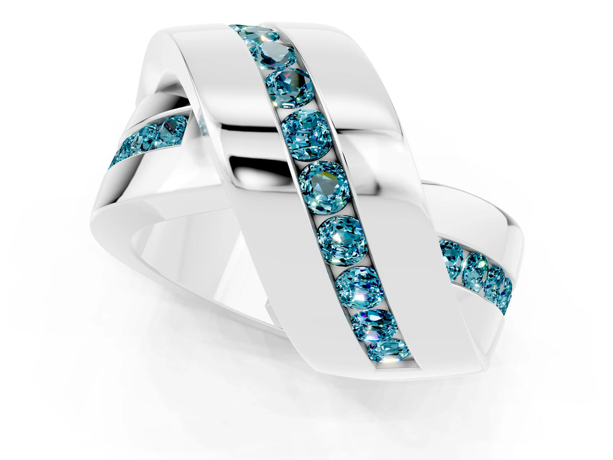 Pavé Round Blue Topaz Crossover Band in Platinum with Channel Setting_1