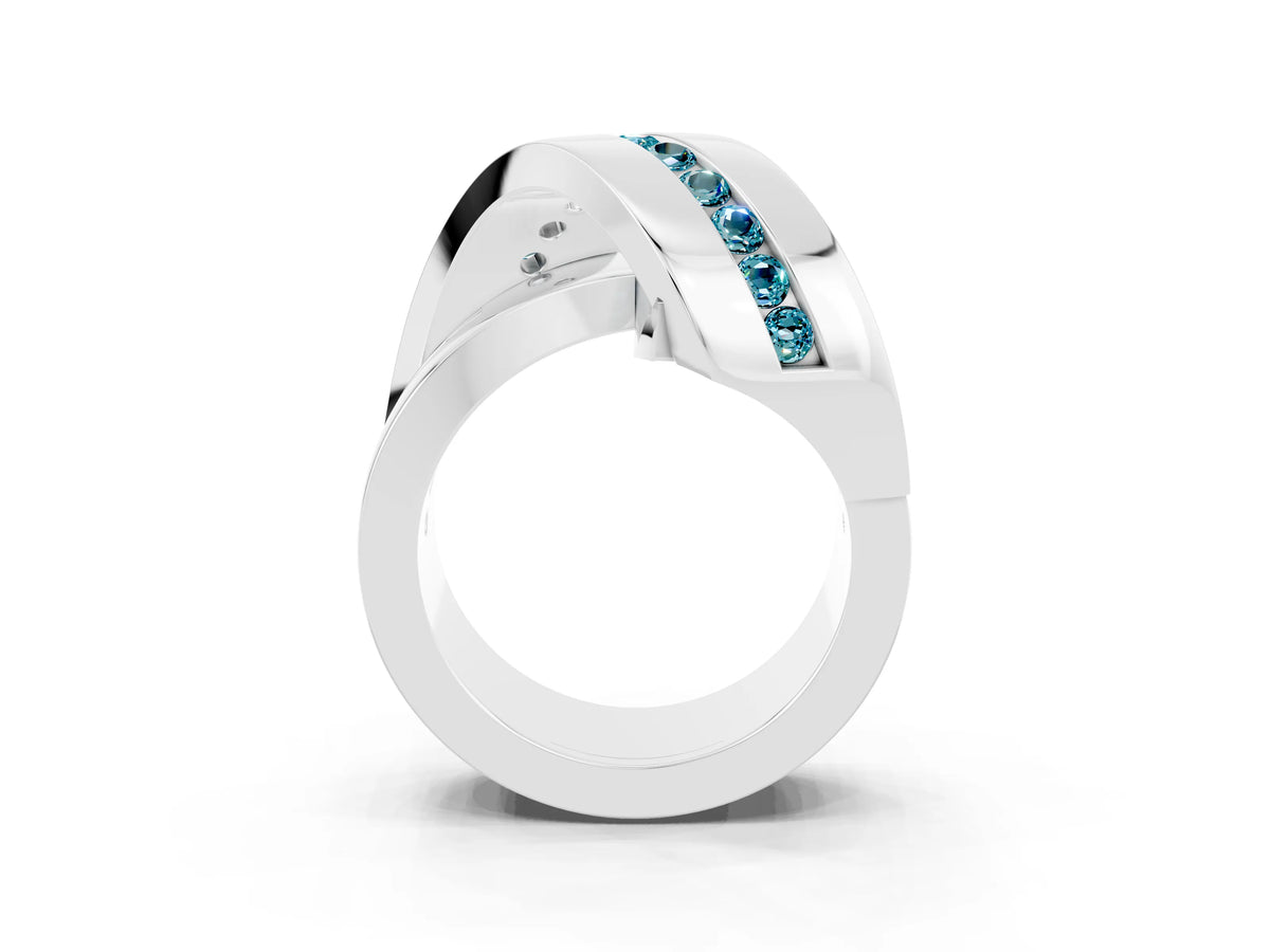 Pavé Round Blue Topaz Crossover Band in Platinum with Channel Setting_3