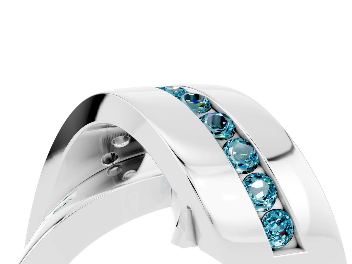 Pavé Round Blue Topaz Crossover Band in Platinum with Channel Setting_4