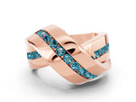 Pavé Round Blue Topaz Crossover Band in Rose gold with Channel Setting