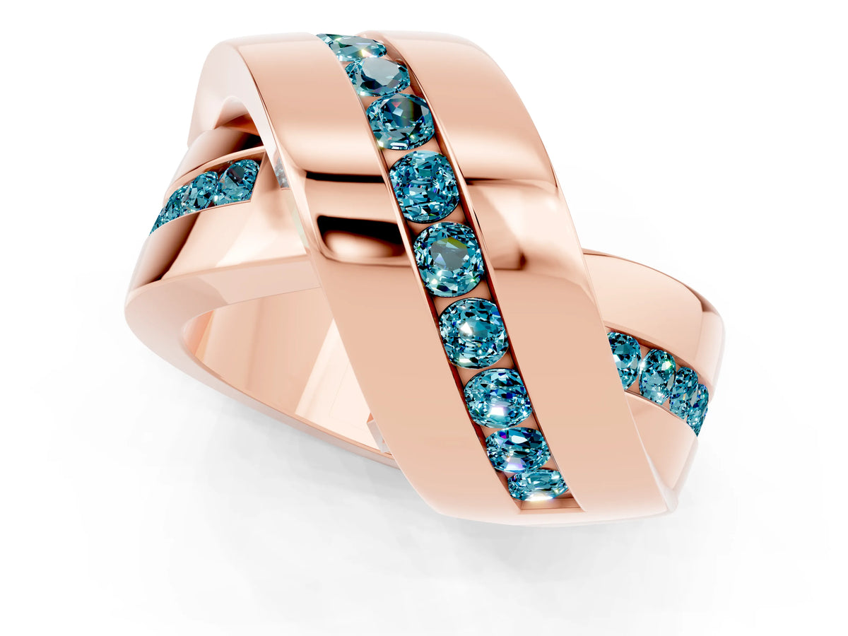 Pavé Round Blue Topaz Crossover Band in Rose gold with Channel Setting_1