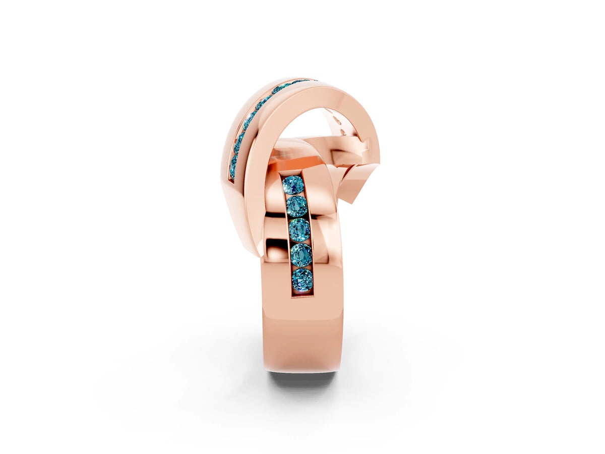 Pavé Round Blue Topaz Crossover Band in Rose gold with Channel Setting_2