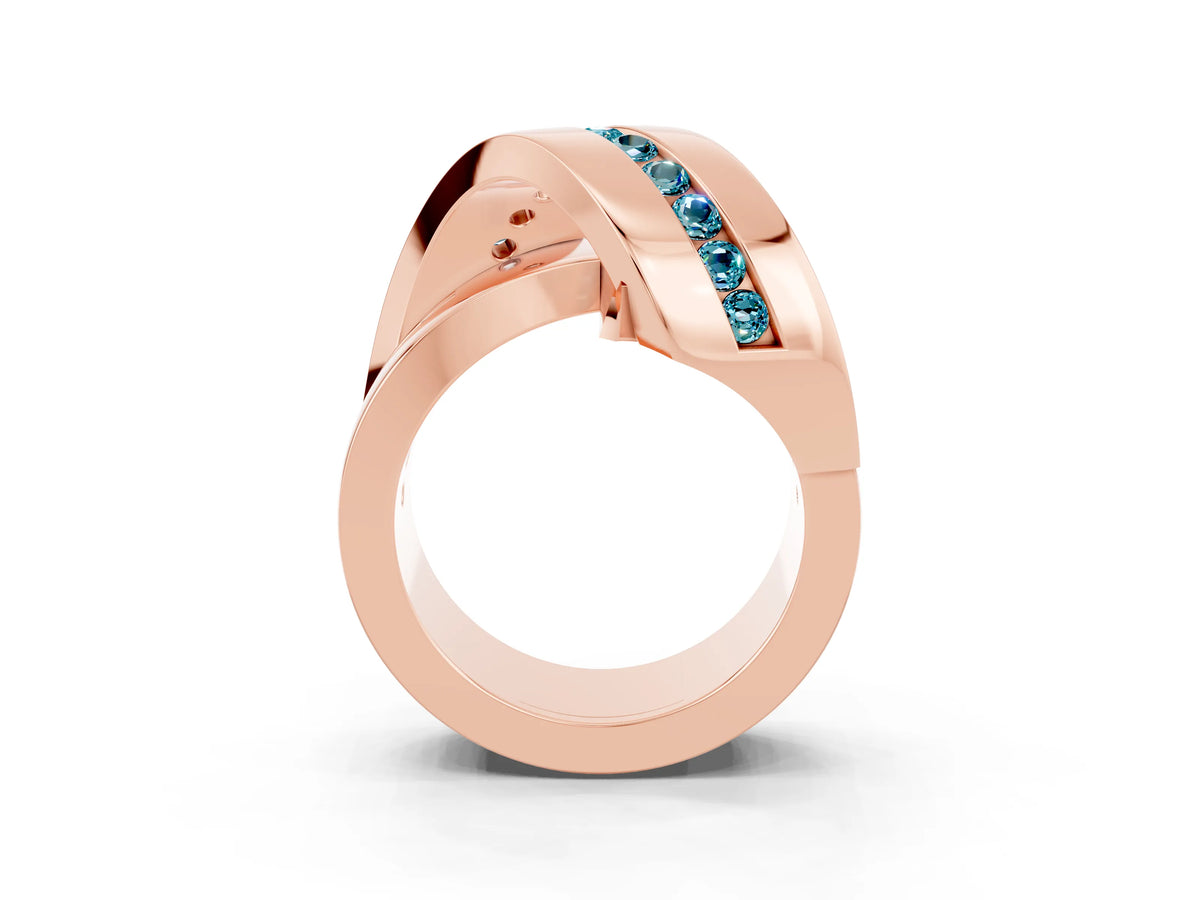 Pavé Round Blue Topaz Crossover Band in Rose gold with Channel Setting_3
