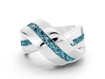 Pavé Round Blue Topaz Crossover Band in Silver with Channel Setting