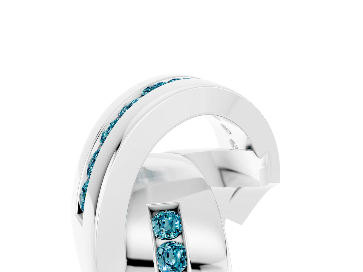 Pavé Round Blue Topaz Crossover Band in White gold with Channel Setting_5