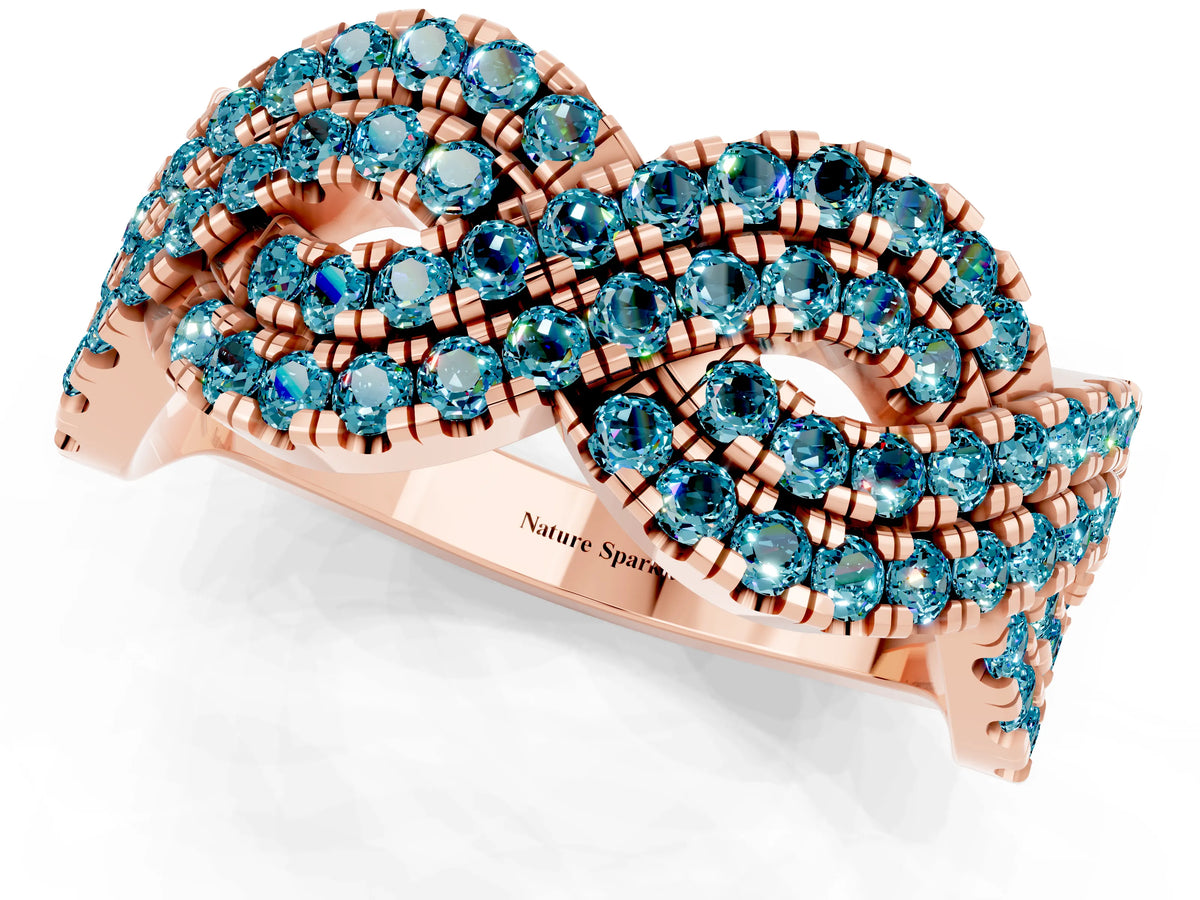 Pavé Round Blue Topaz Infinity Twist Band in Rose gold with Shared Prong Setting_1