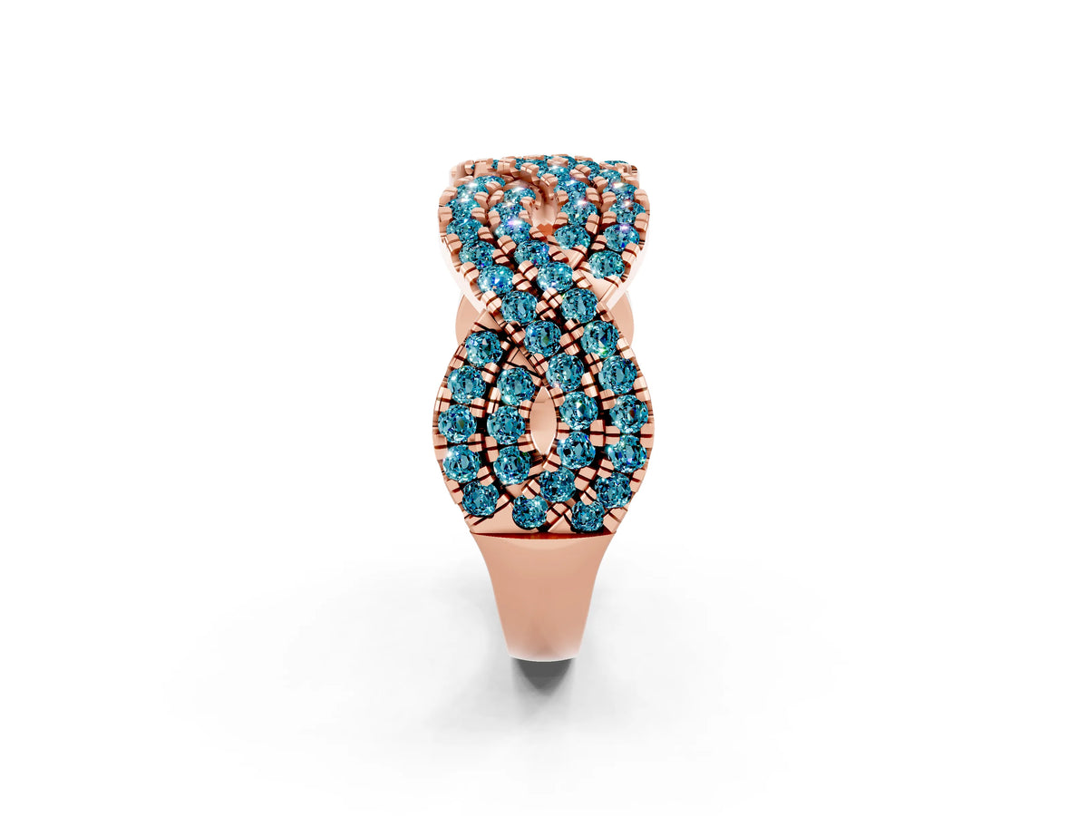 Pavé Round Blue Topaz Infinity Twist Band in Rose gold with Shared Prong Setting_2