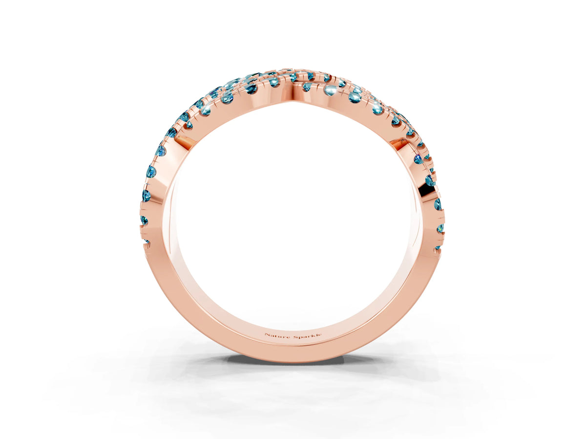 Pavé Round Blue Topaz Infinity Twist Band in Rose gold with Shared Prong Setting_3