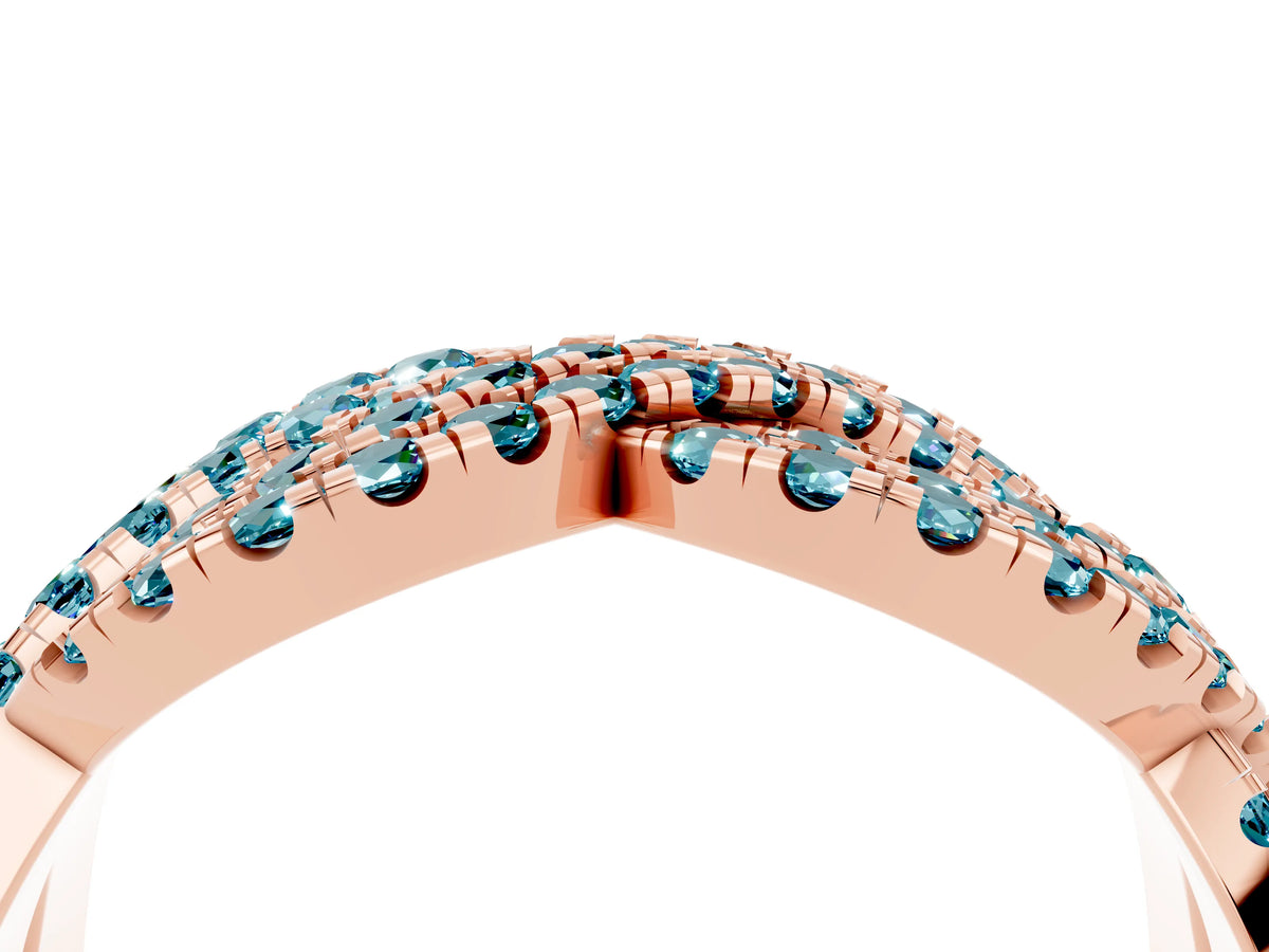 Pavé Round Blue Topaz Infinity Twist Band in Rose gold with Shared Prong Setting_4