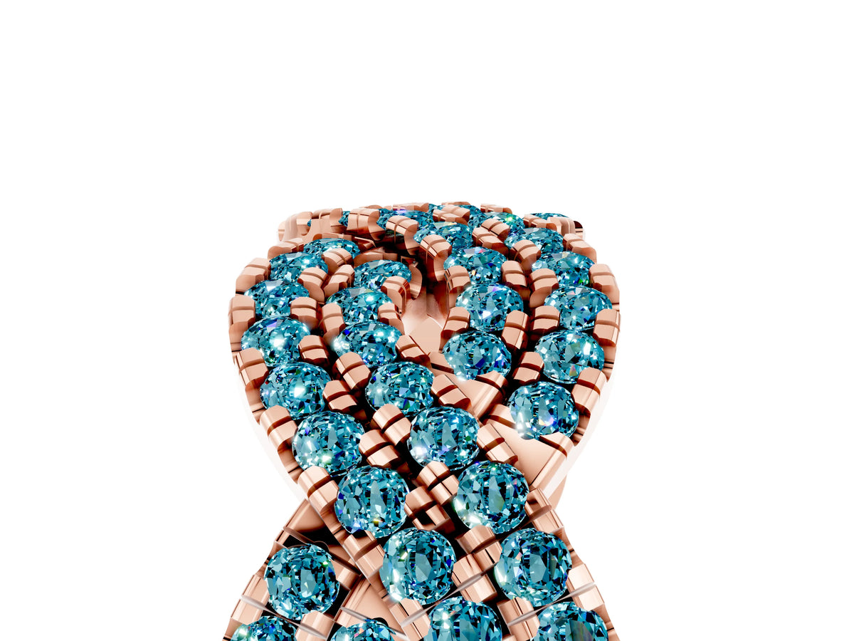 Pavé Round Blue Topaz Infinity Twist Band in Rose gold with Shared Prong Setting_5