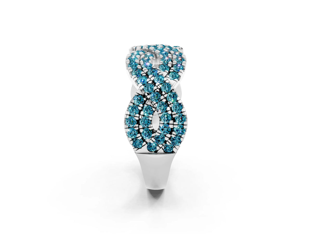 Pavé Round Blue Topaz Infinity Twist Band in Silver with Shared Prong Setting_2