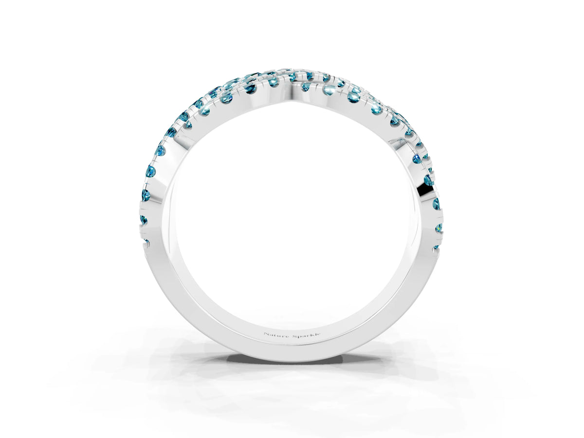 Pavé Round Blue Topaz Infinity Twist Band in Silver with Shared Prong Setting_3