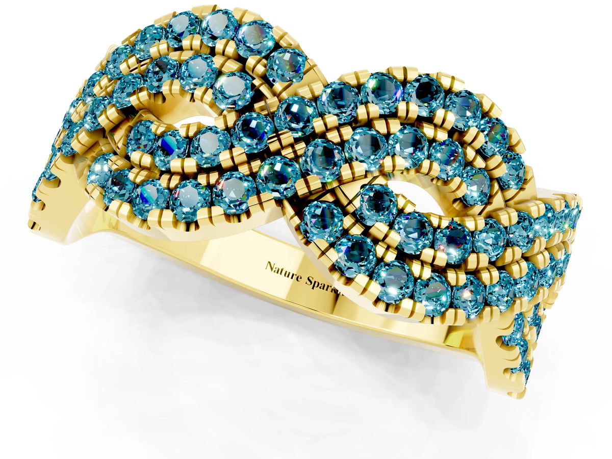 Pavé Round Blue Topaz Infinity Twist Band in Yellow gold with Shared Prong Setting_1
