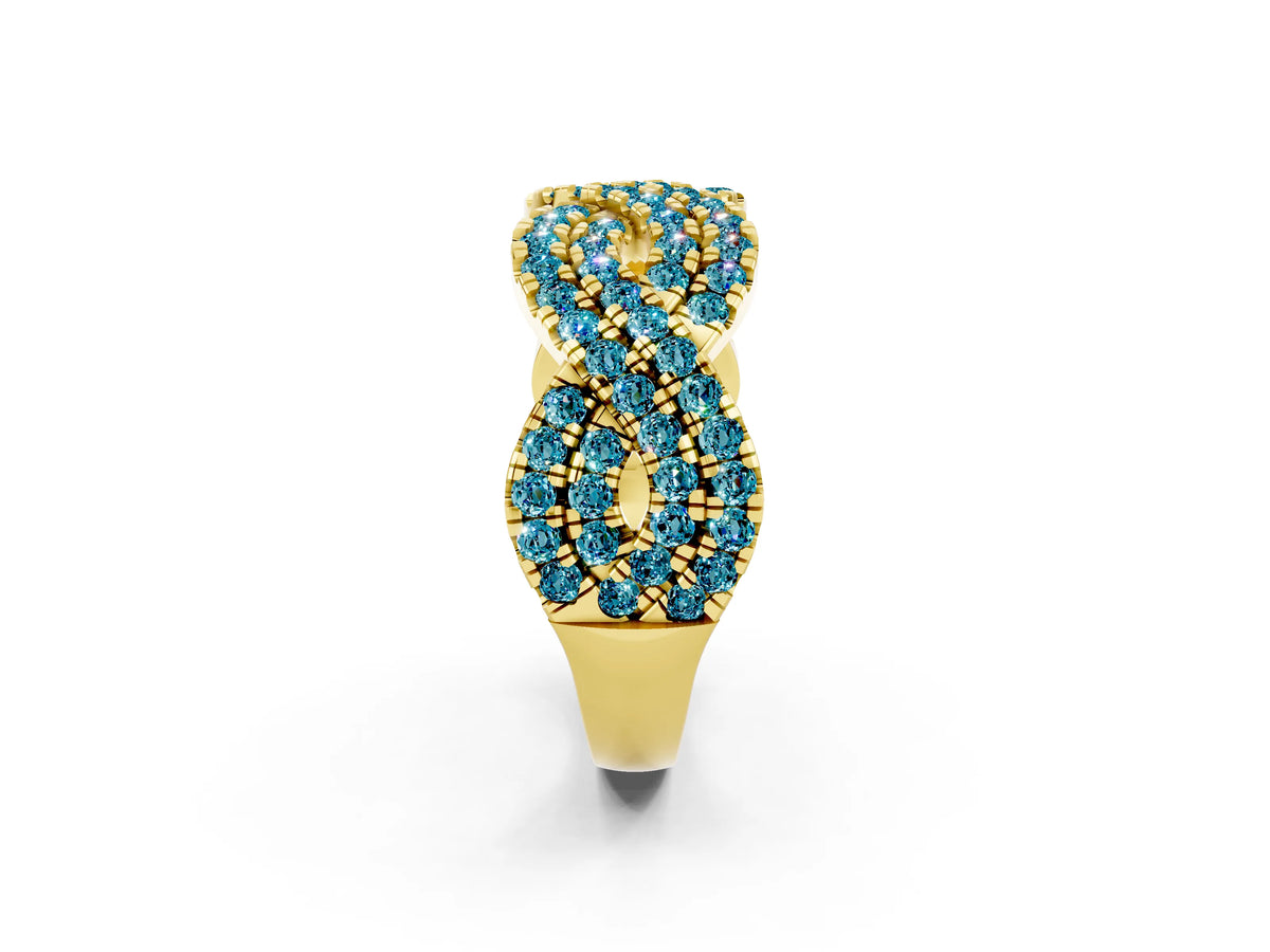 Pavé Round Blue Topaz Infinity Twist Band in Yellow gold with Shared Prong Setting_2