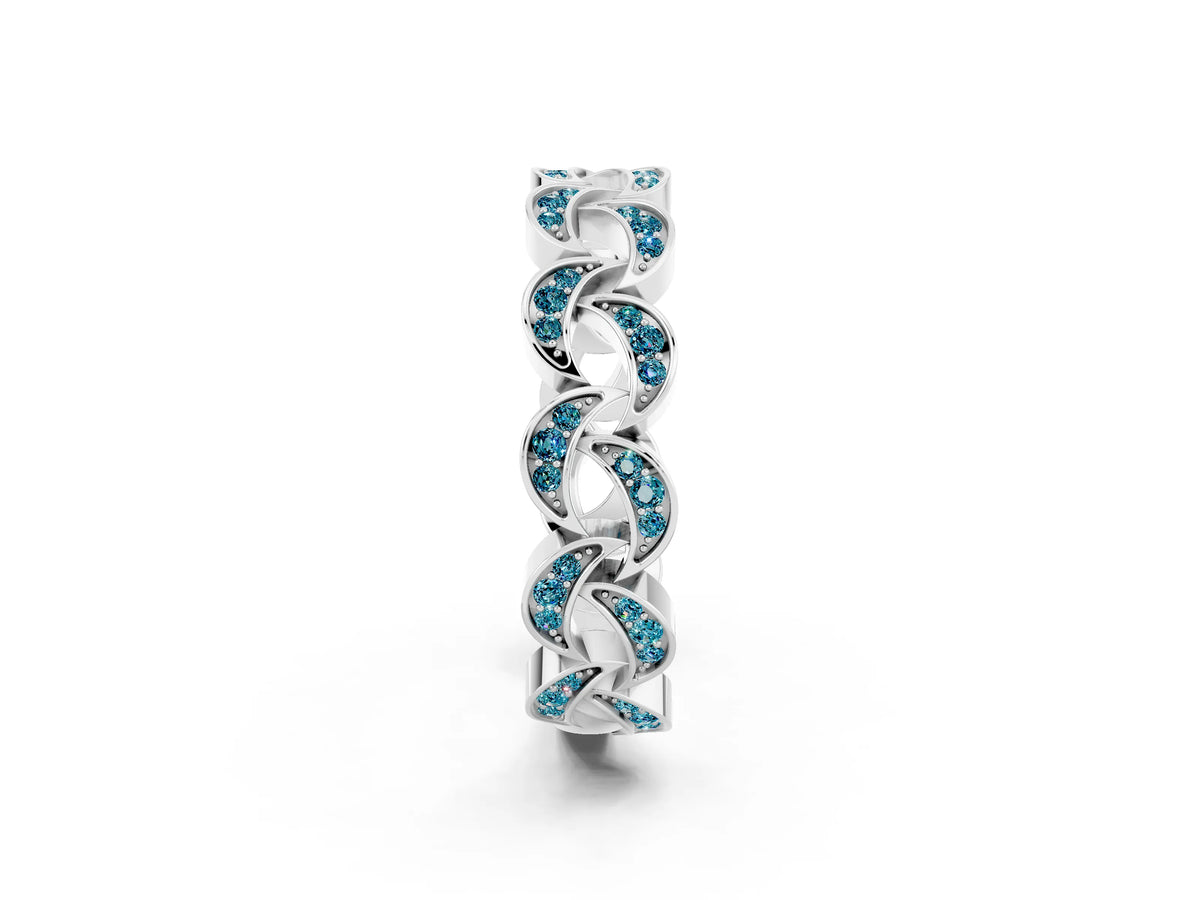 Pavé Round Blue Topaz Interlocking Eternity Band in Platinum with Bezel Prong Setting_2