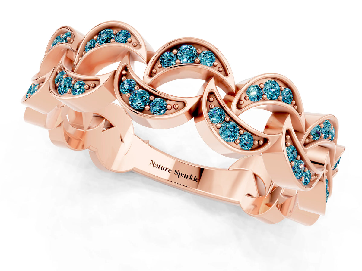Pavé Round Blue Topaz Interlocking Eternity Band in Rose gold with Bezel Prong Setting_1