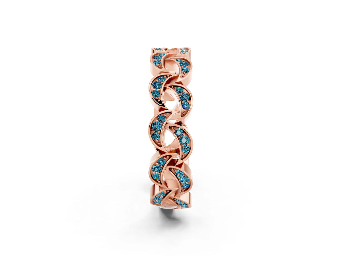 Pavé Round Blue Topaz Interlocking Eternity Band in Rose gold with Bezel Prong Setting_2