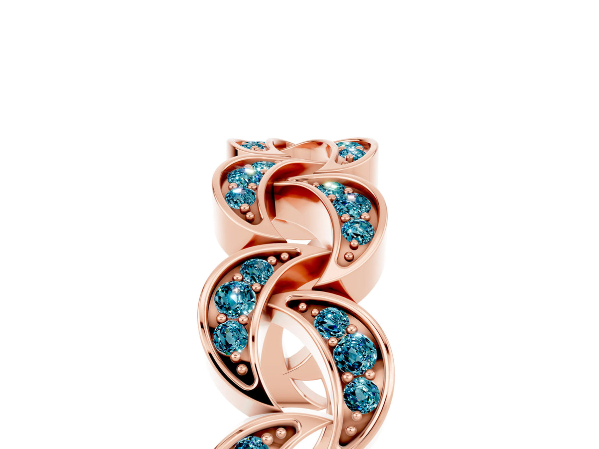 Pavé Round Blue Topaz Interlocking Eternity Band in Rose gold with Bezel Prong Setting_5