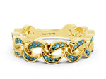 Pavé Round Blue Topaz Interlocking Eternity Band in Yellow gold with Bezel Prong Setting