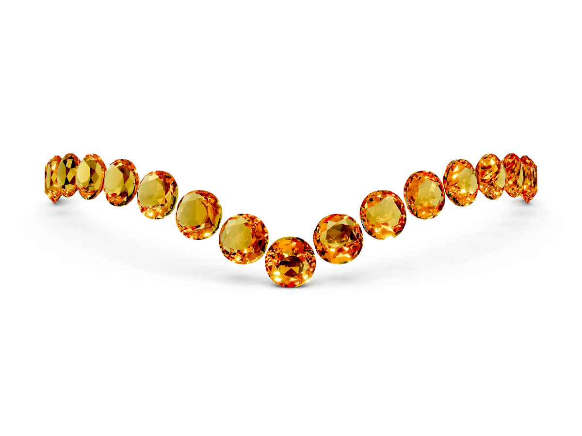 Pavé Round Citrine Chevron Band in Yellow gold with Shared Prong Setting