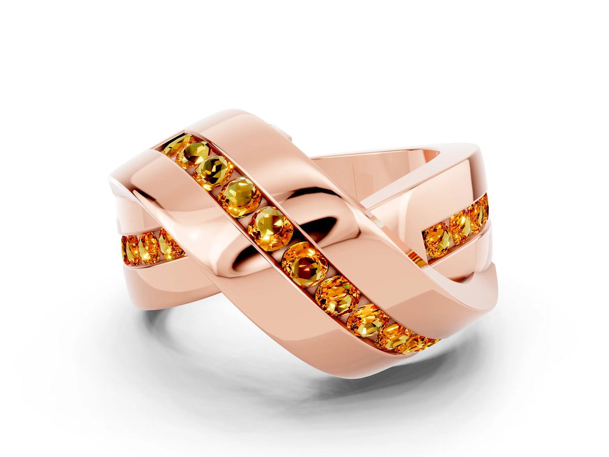 Pavé Round Citrine Crossover Band in Rose gold with Channel Setting