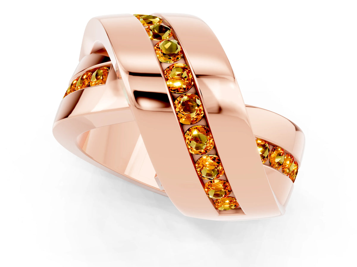 Pavé Round Citrine Crossover Band in Rose gold with Channel Setting_1