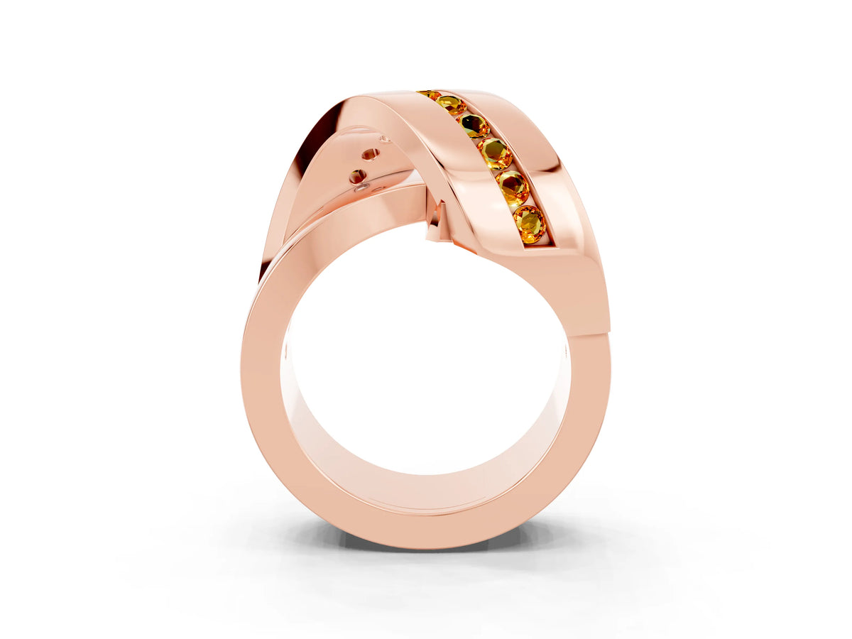 Pavé Round Citrine Crossover Band in Rose gold with Channel Setting_3