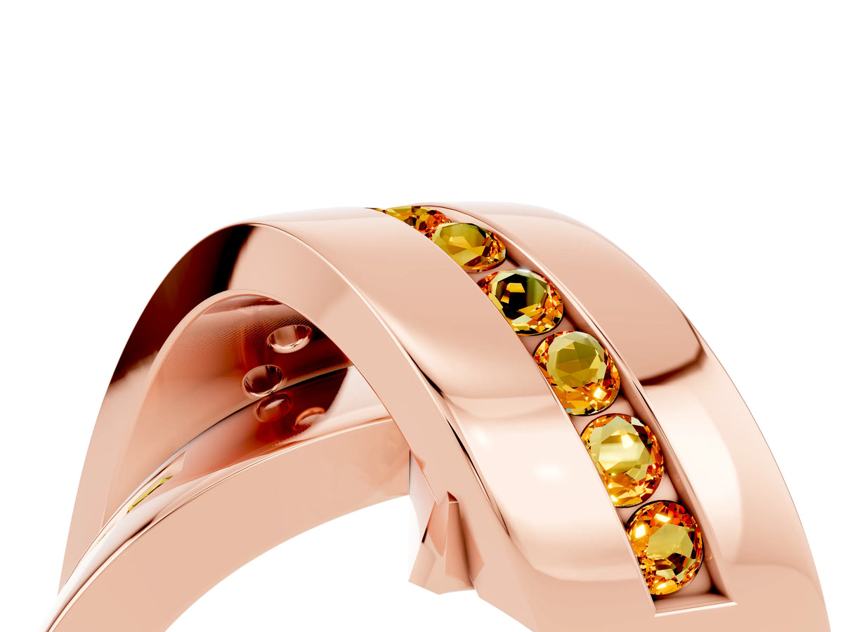 Pavé Round Citrine Crossover Band in Rose gold with Channel Setting_4