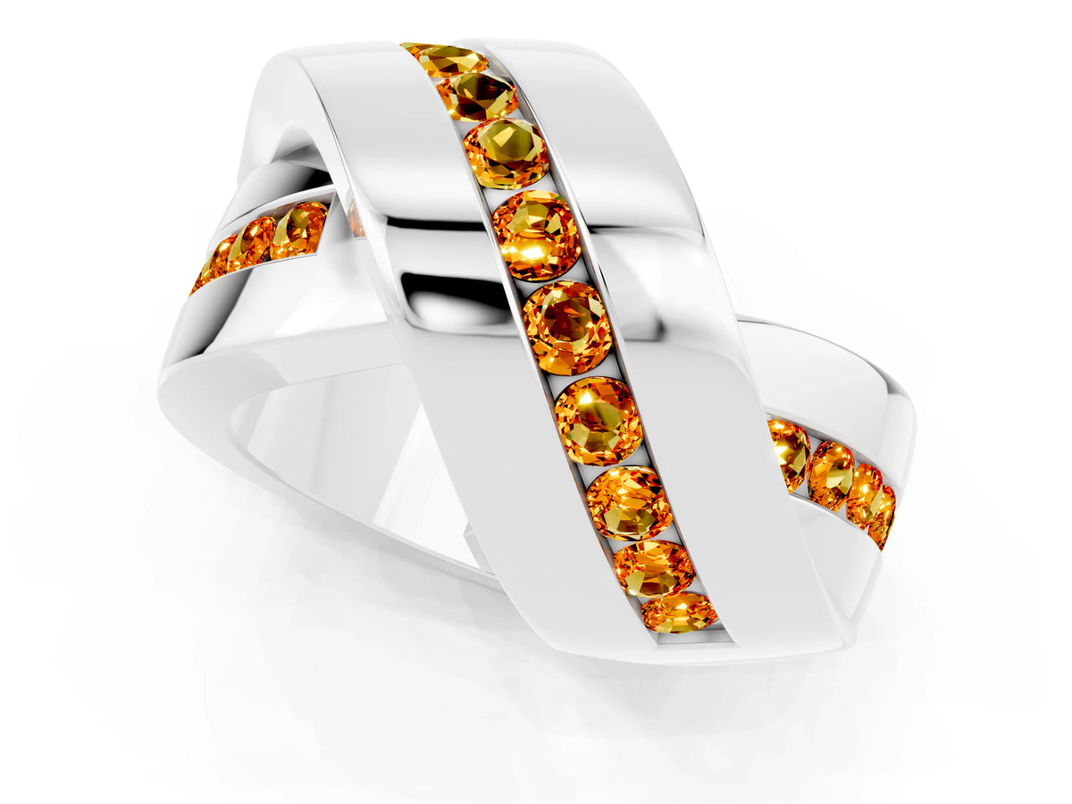 Pavé Round Citrine Crossover Band in Silver with Channel Setting_1