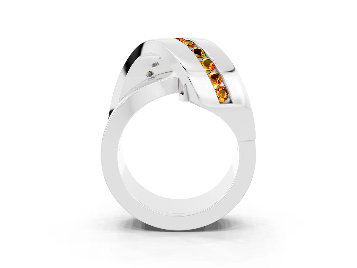 Pavé Round Citrine Crossover Band in White gold with Channel Setting_3