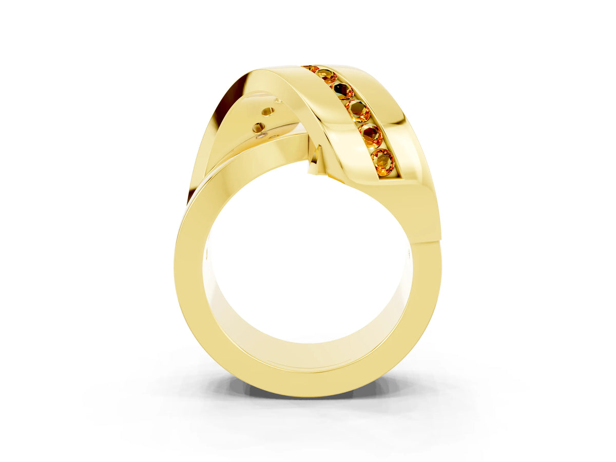 Pavé Round Citrine Crossover Band in Yellow gold with Channel Setting_3