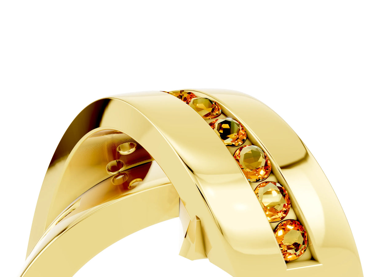 Pavé Round Citrine Crossover Band in Yellow gold with Channel Setting_4